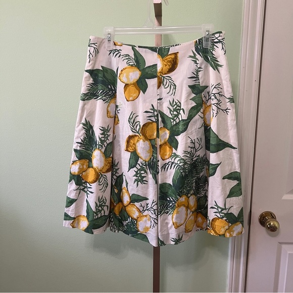 Talbots Lemon Print Pleated Midi Skirt Yellow Green White size 6P Lemons - Picture 1 of 4